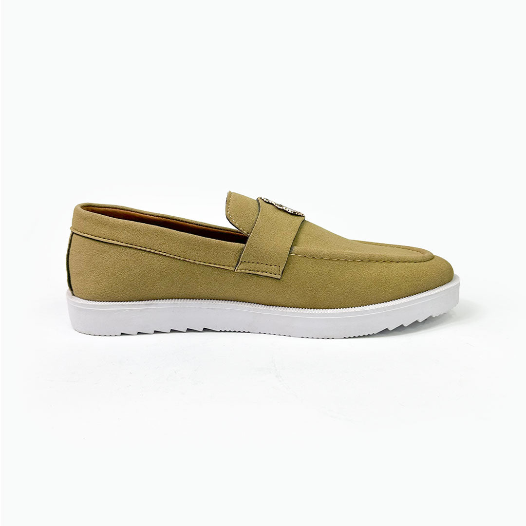 Mustard Suede Crest Loafers