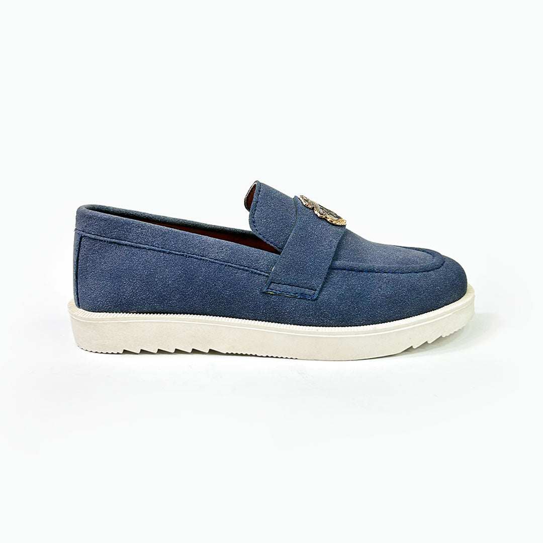 Navy Suede Crest Loafers