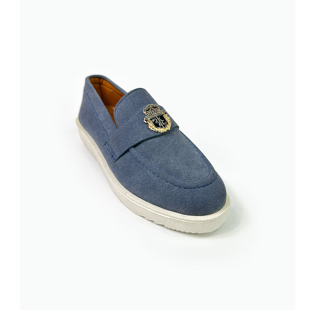 Navy Suede Crest Loafers