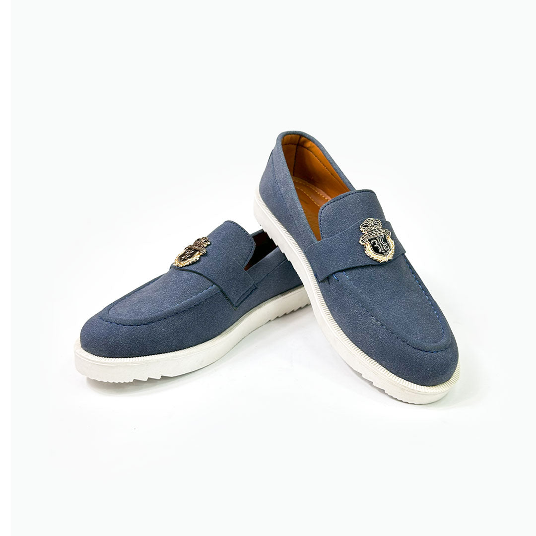 Navy Suede Crest Loafers