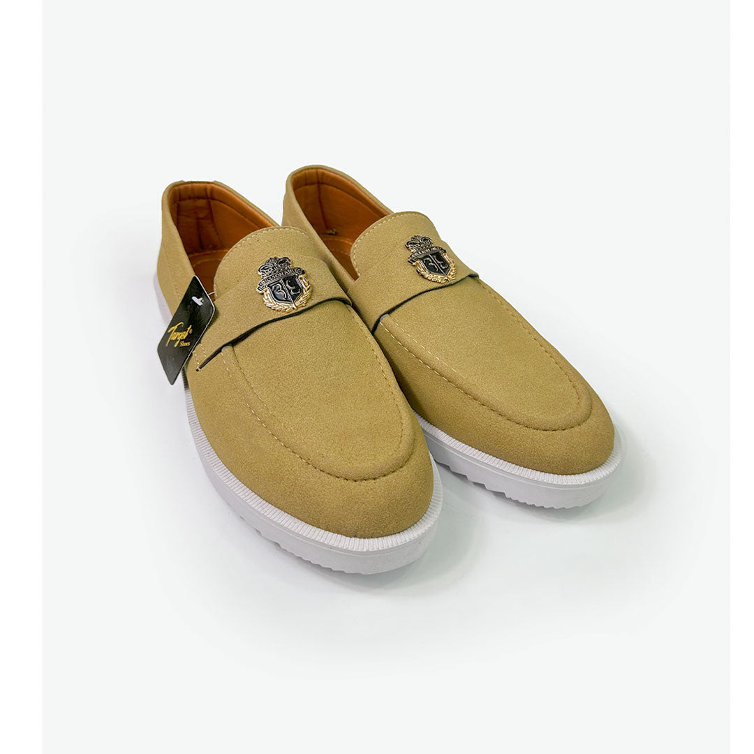 Mustard Suede Crest Loafers