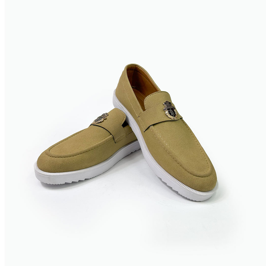 Mustard Suede Crest Loafers