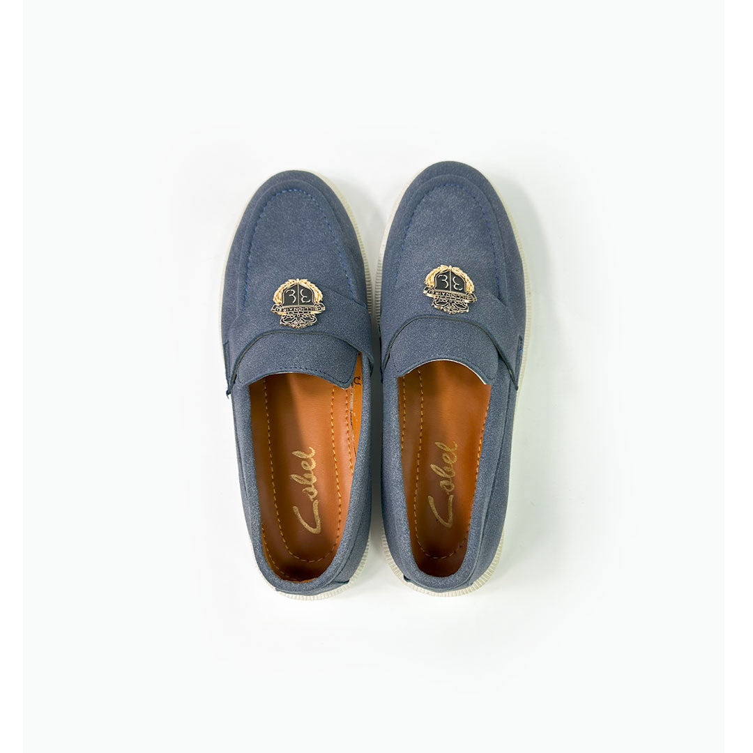 Navy Suede Crest Loafers