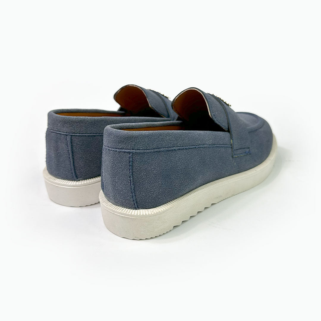 Navy Suede Crest Loafers