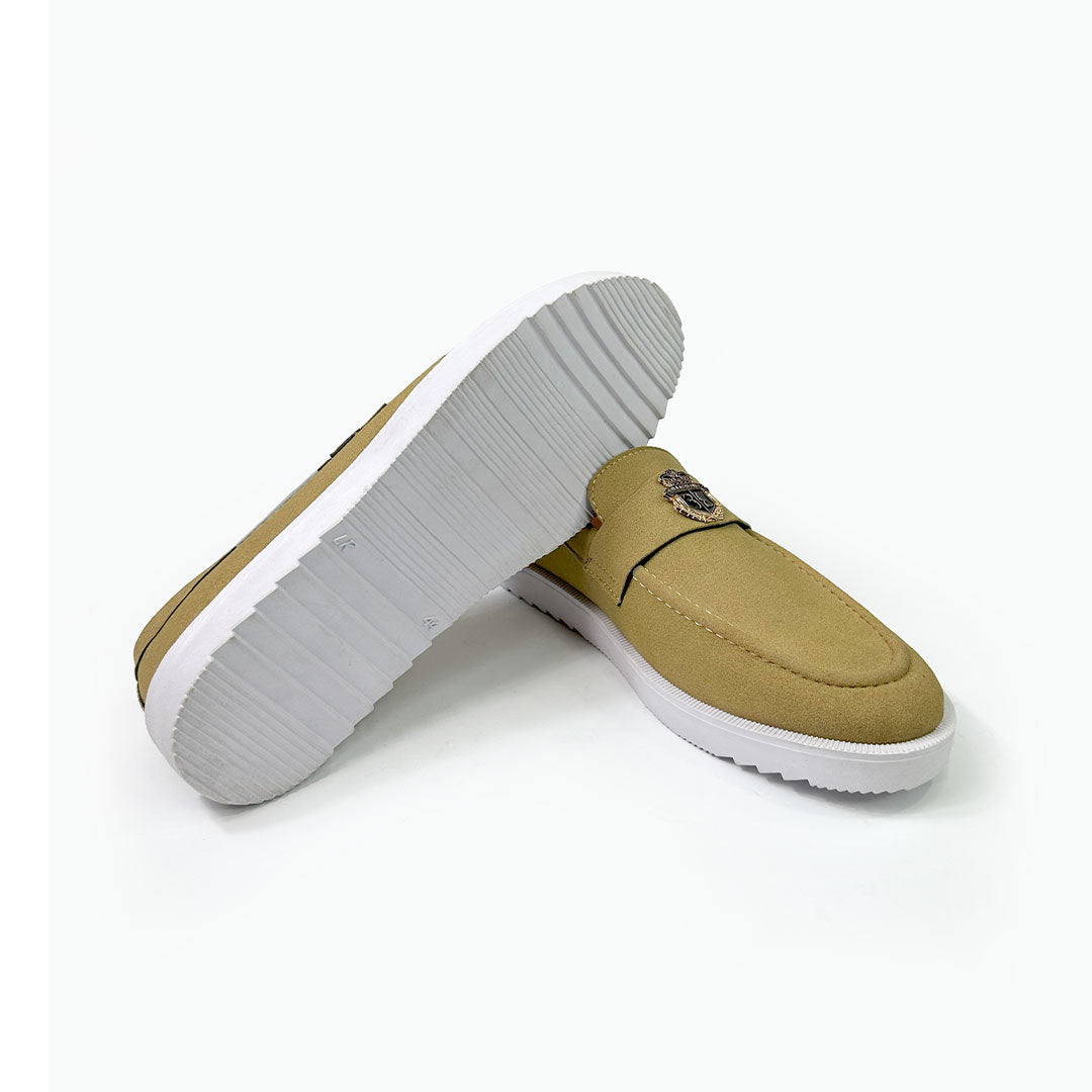 Mustard Suede Crest Loafers