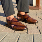 Babar-sheer staped leather peshawari sandal