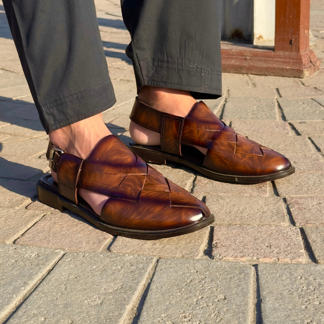 Babar-sheer staped leather peshawari sandal