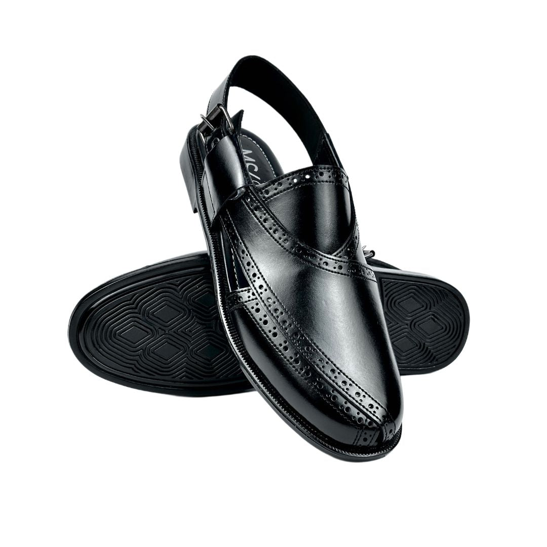 Black leather peshawari sandal