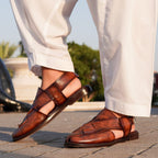 Babar-sheer staped leather peshawari sandal