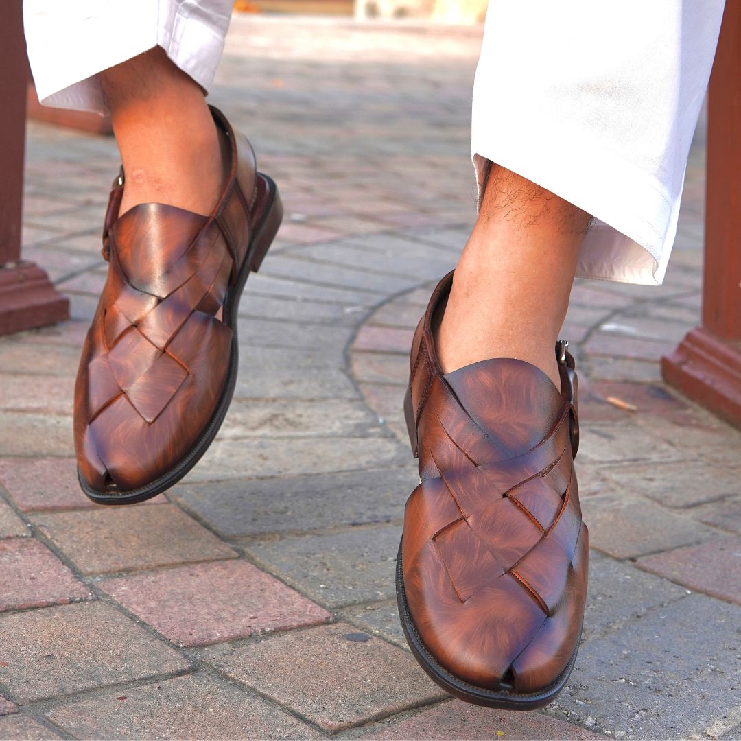 Babar-sheer staped leather peshawari sandal