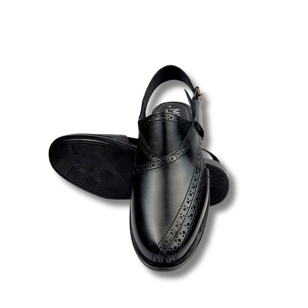 Black leather peshawari sandal