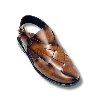 Babar-sheer staped leather peshawari sandal