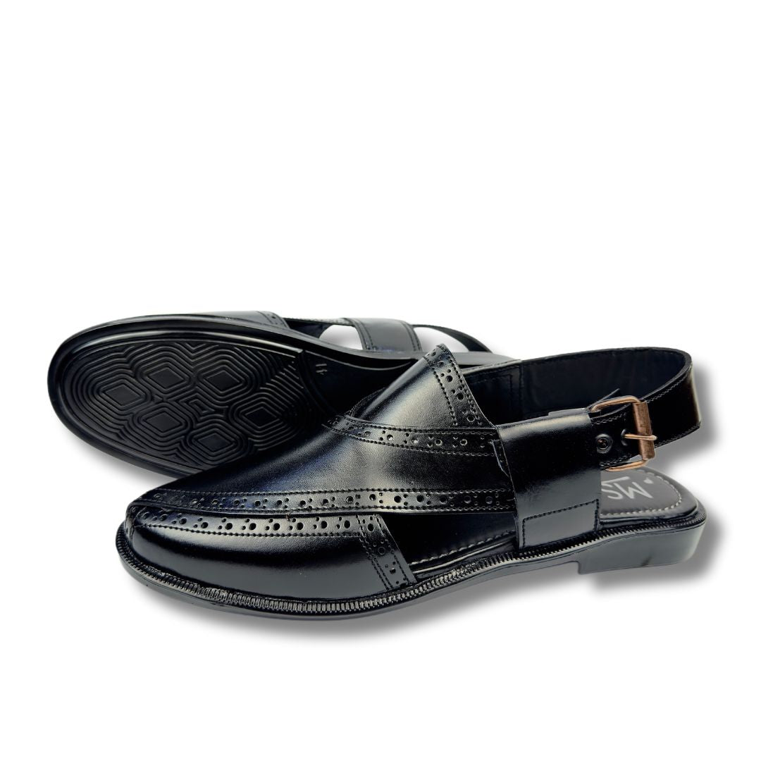 Black leather peshawari sandal