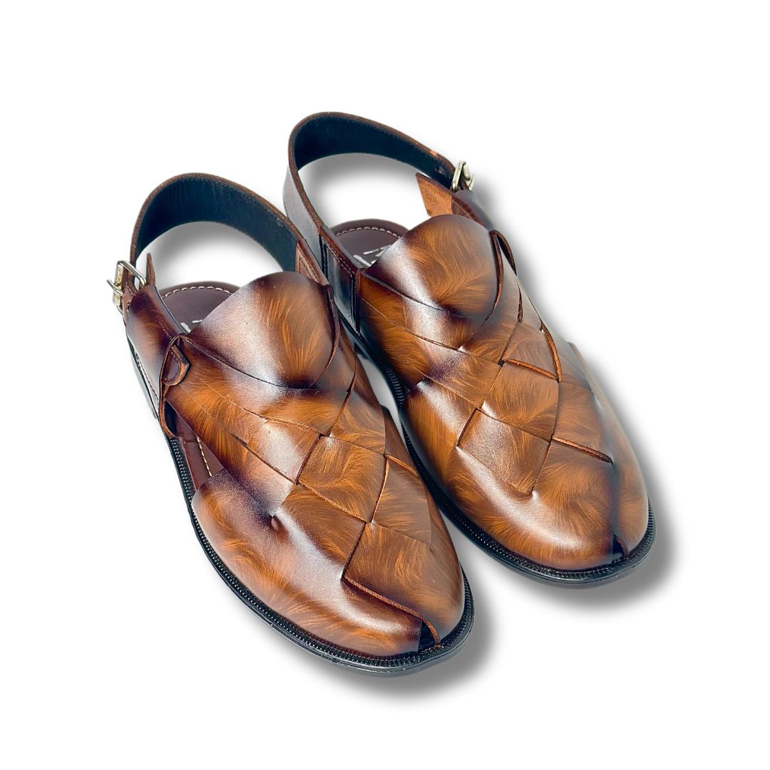 Babar-sheer staped leather peshawari sandal