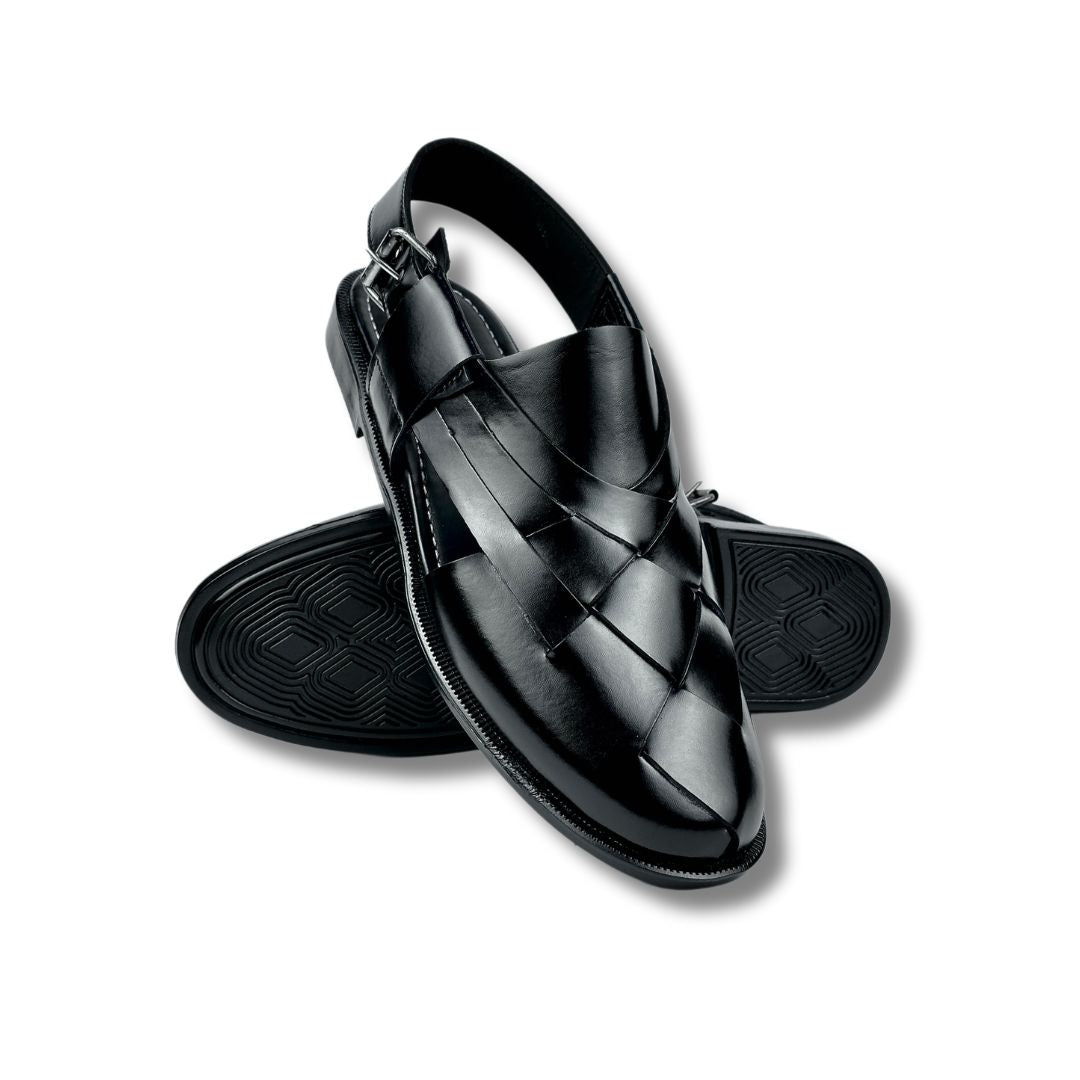 BLACK STRAP LEATHER PESHAWRI SANDAL